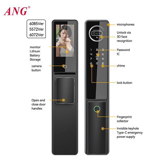 Video Surveillance Remote Smart Door Lock Tuya Wifi Screen 3D Face Digital Lock For Wood Door