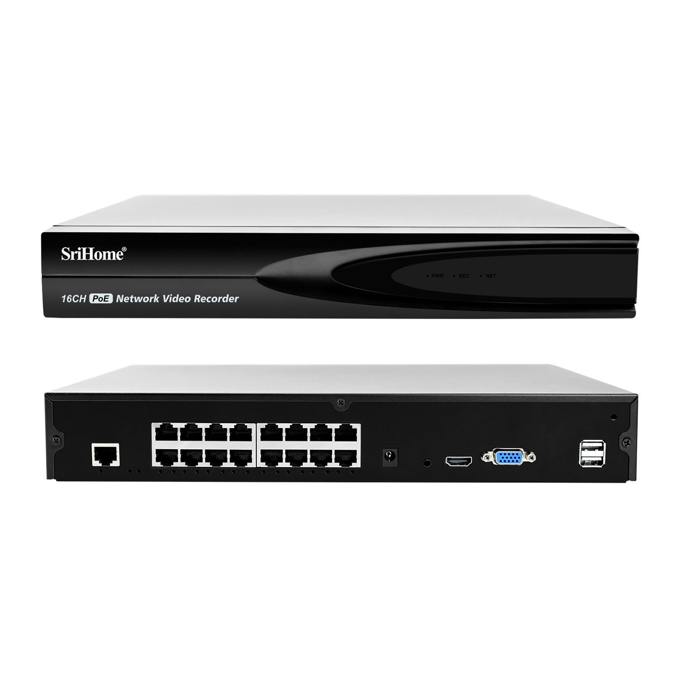 SriHome NVS006 8MP 16ch Surveillance Network Video Recorder Smart H.265 NVR Support 1SATA Port 16ch PoE NVR Supply Distance 260m
