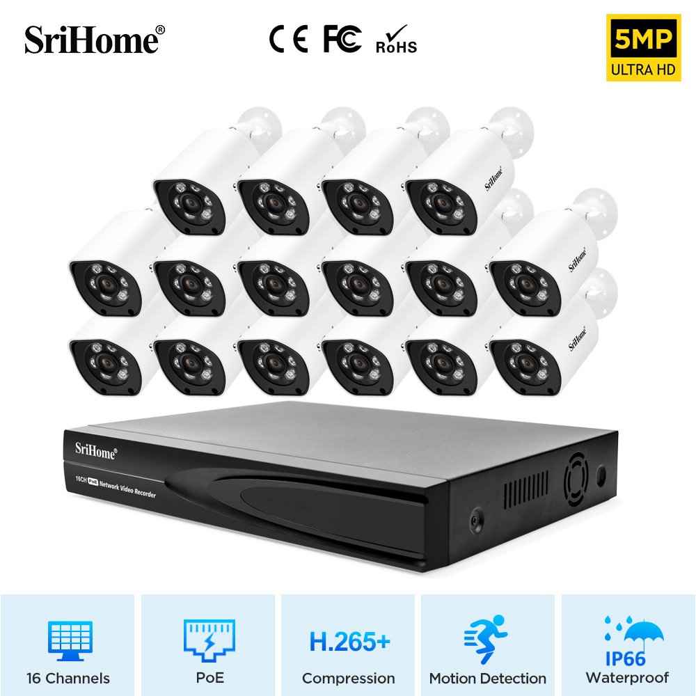 SriHome NVS006 8MP 16ch Surveillance Network Video Recorder Smart H.265 NVR Support 1SATA Port 16ch PoE NVR Supply Distance 260m