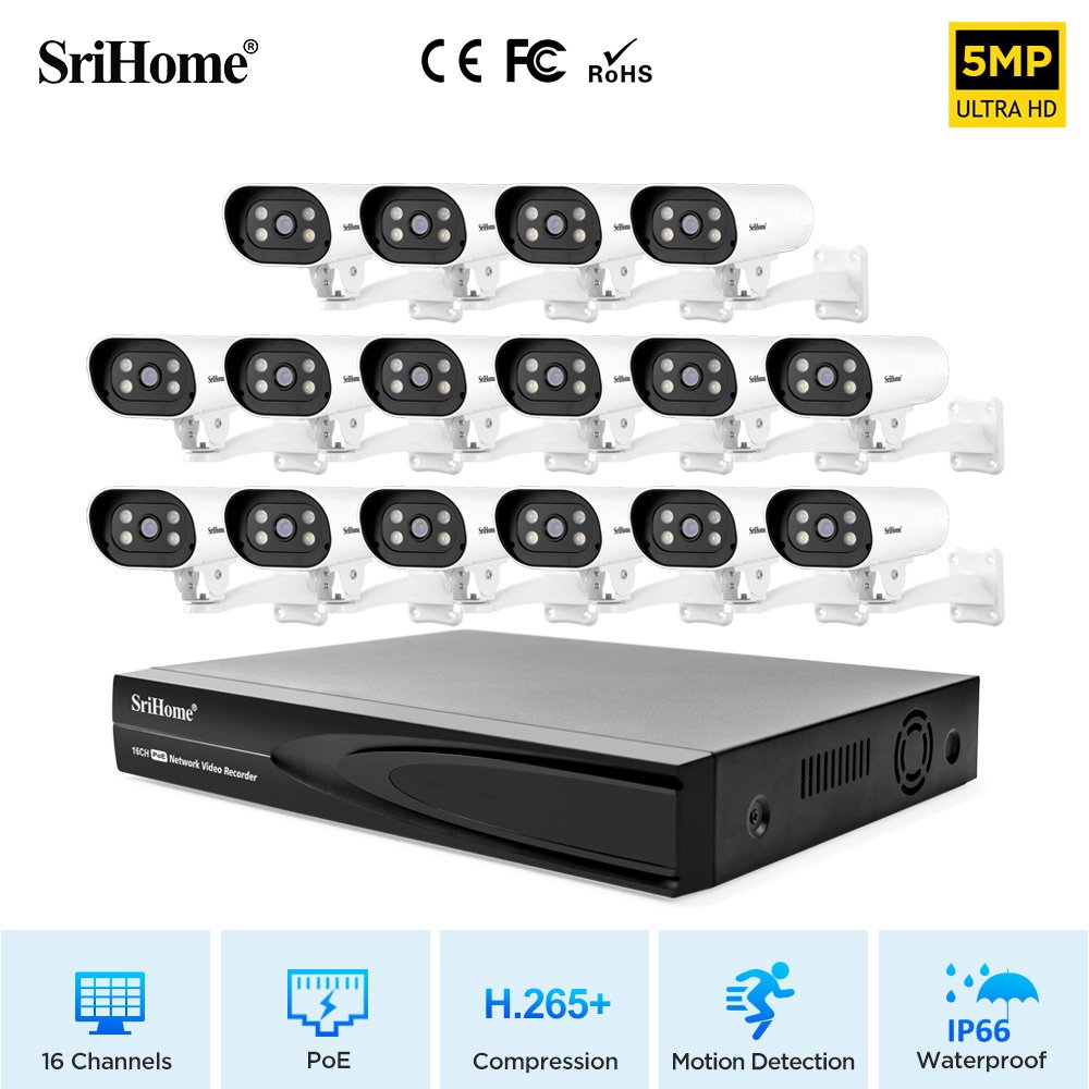 SriHome NVS006 8MP 16ch Surveillance Network Video Recorder Smart H.265 NVR Support 1SATA Port 16ch PoE NVR Supply Distance 260m