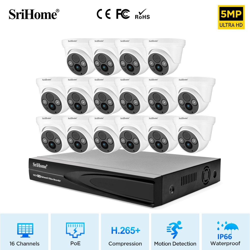 SriHome NVS006 8MP 16ch Surveillance Network Video Recorder Smart H.265 NVR Support 1SATA Port 16ch PoE NVR Supply Distance 260m