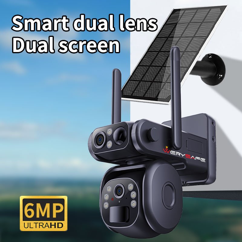 WERYSAFE Solar Power Surveillance 360 Degree PTZ Cctv Camera 6MP Dual Lens 4g Sim Card Wireless Security Camera