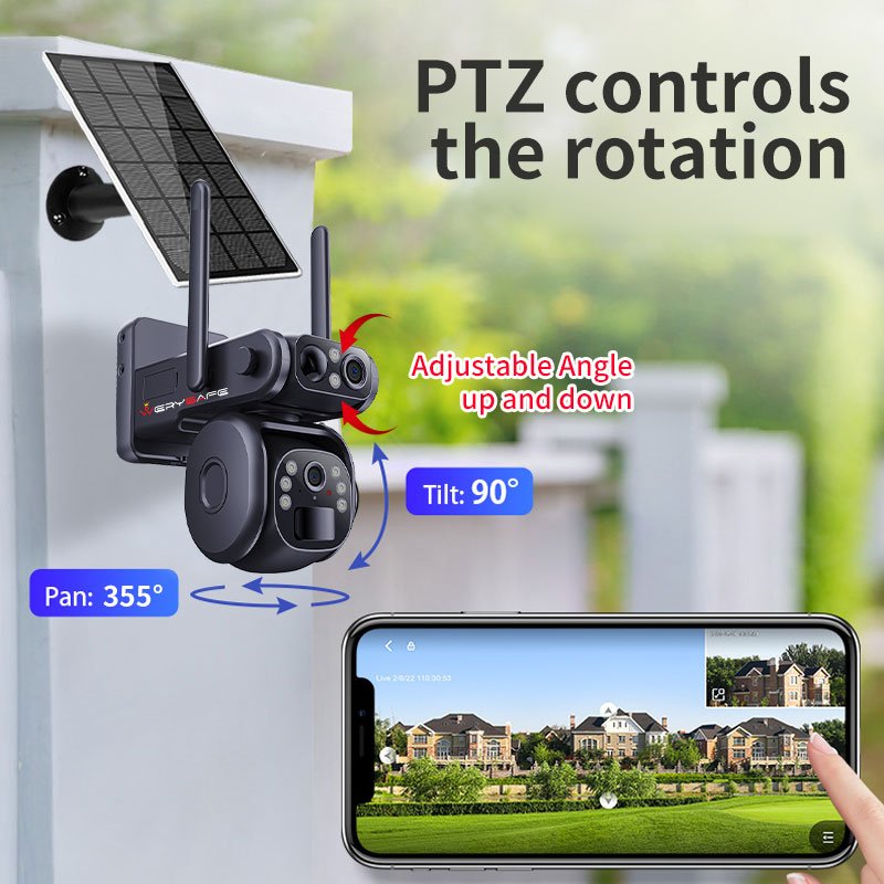 WERYSAFE Solar Power Surveillance 360 Degree PTZ Cctv Camera 6MP Dual Lens 4g Sim Card Wireless Security Camera