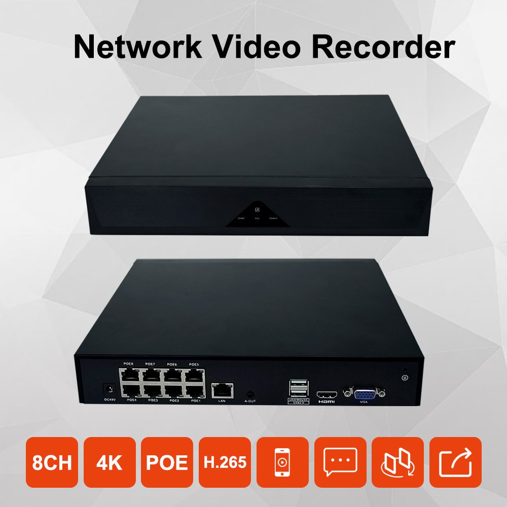 For Surveillance Camera H.265+ Security 8 Channel NVR Recorder with AI Human/Vehicle Detection CCTV Camera System 4K POE 8CH NVR