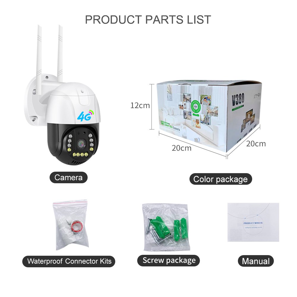 Outdoor PTZ Camera V380 pro Wireless Surveillance Camera 4G 1080P Night Vision Smart Home 360 Auto Tracking Wifi P2P Camera