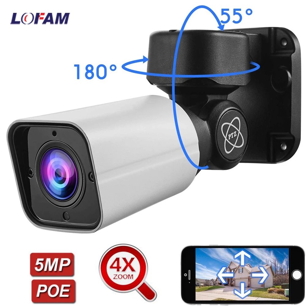 5MP Bullet Surveillance 48V POE IP PTZ Camera 1080P 2MP H.265 4X Zoom Day Night Vision CCTV Security IP Camera for NVR System