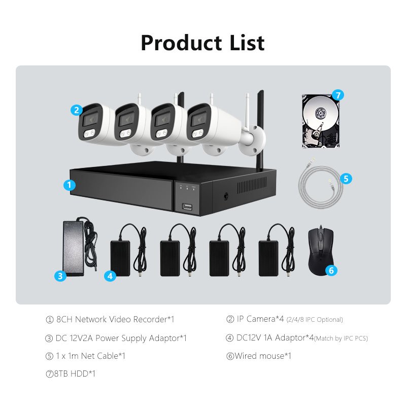 GOOD PRICE HOME 4CH 8MP WIFI SECURITY CAMERA SYSTEM WIRELESS NVR KIT P2P VIDEO SURVEILLANCE CCTV CAMERA SYSTEM WIFI KIT 4K