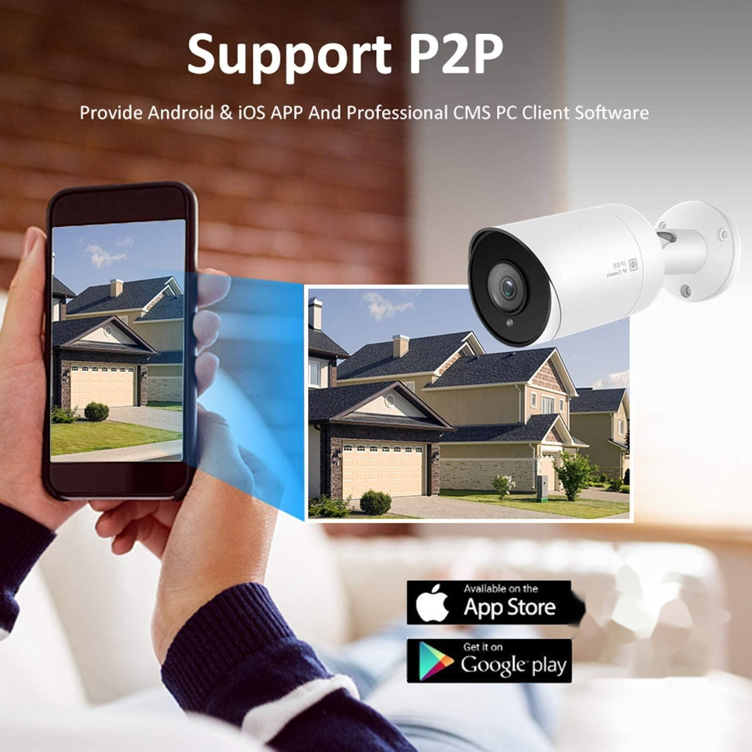 5MP 8CH PoE Bullet Security Camera System With 8pcs IP Surveillance Camera, 8CH 4KH.265+ POE NVR POE System