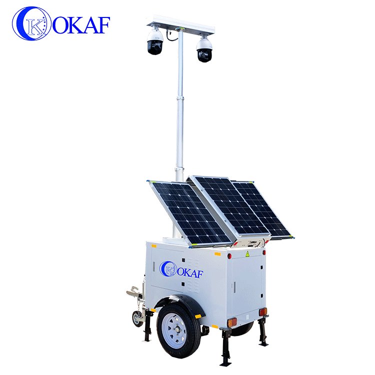 Outdoor Solar Powered Mobile Sentry Security Trailer Portable Monitoring System CCTV Trailer with P2P IP PTZ Camera