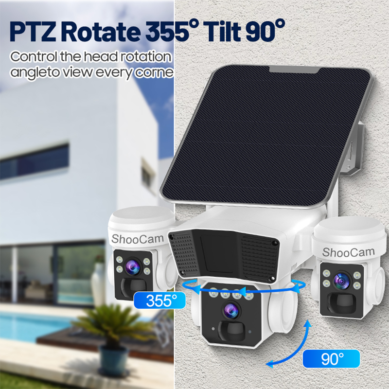Outdoor 12mp Solar 4g/Wifi Sim Card Camera 3lens 3Screen Home Wireless Security Network Solar Cctv Camera