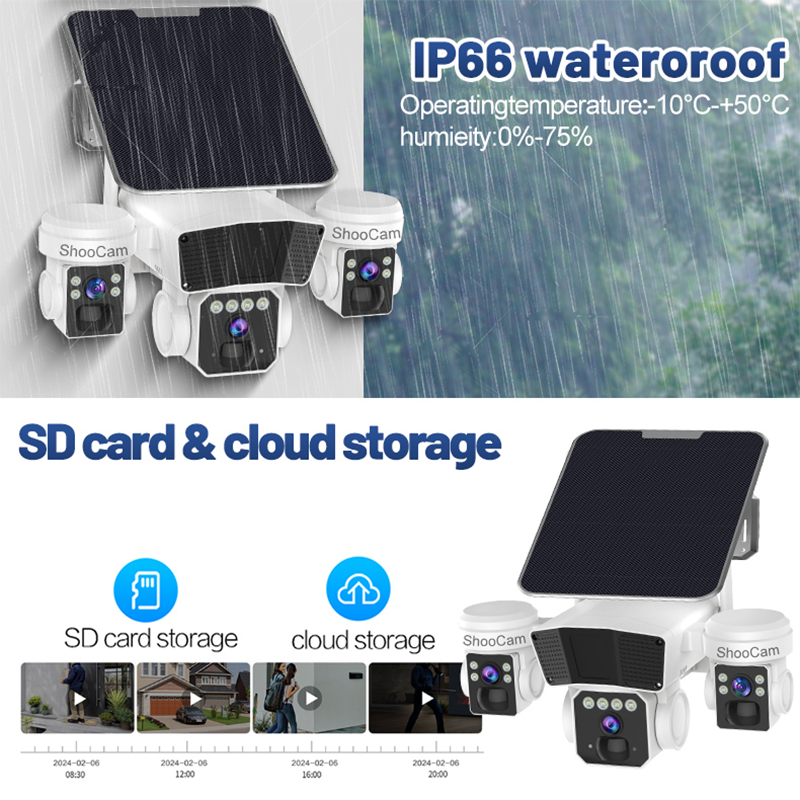 Outdoor 12mp Solar 4g/Wifi Sim Card Camera 3lens 3Screen Home Wireless Security Network Solar Cctv Camera