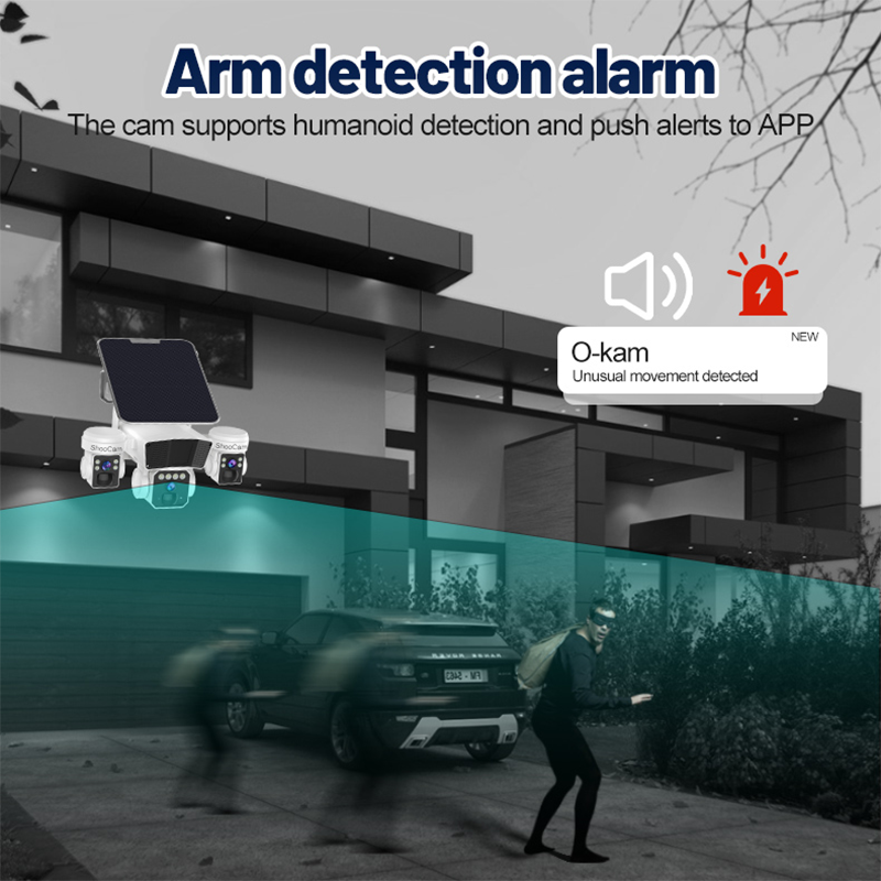 Outdoor 12mp Solar 4g/Wifi Sim Card Camera 3lens 3Screen Home Wireless Security Network Solar Cctv Camera