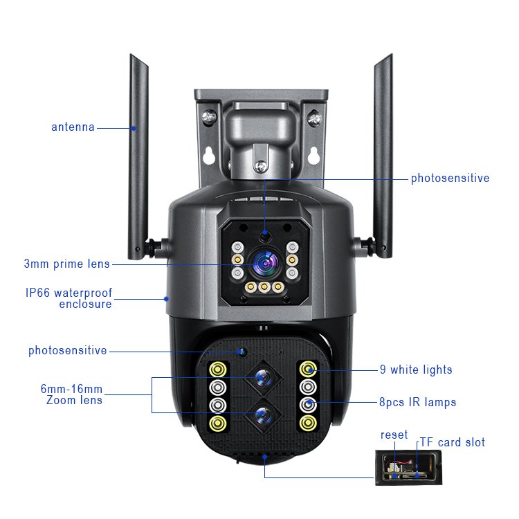 10X 4K Wifi IP Network Camera Dual Lens System Ptz Motion Tracking Security 10X Optical Zoom Surveillance CCTV Home Camera