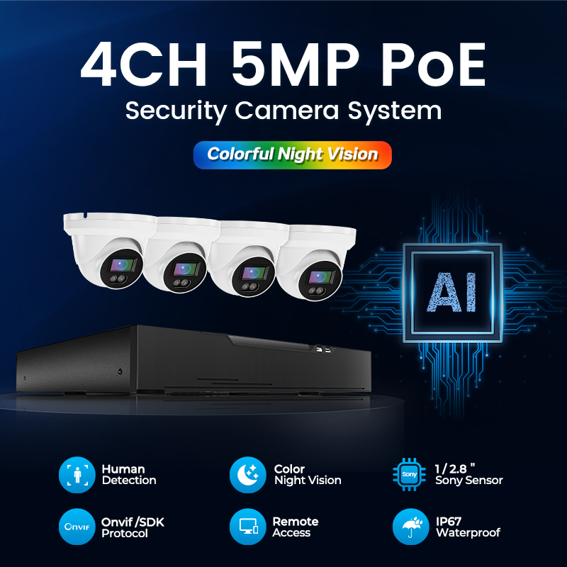 full HD p2p 2MP 4MP 5MP 8MP cctv 4k poe 4ch nvr kit ip camera system with 4 eyeball security cameras