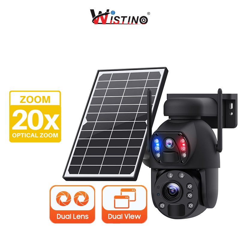 Wistino 6MP 20X Zoom ultra high definition outdoor waterproof auto tracking solar 4g wireless sim cctv camera