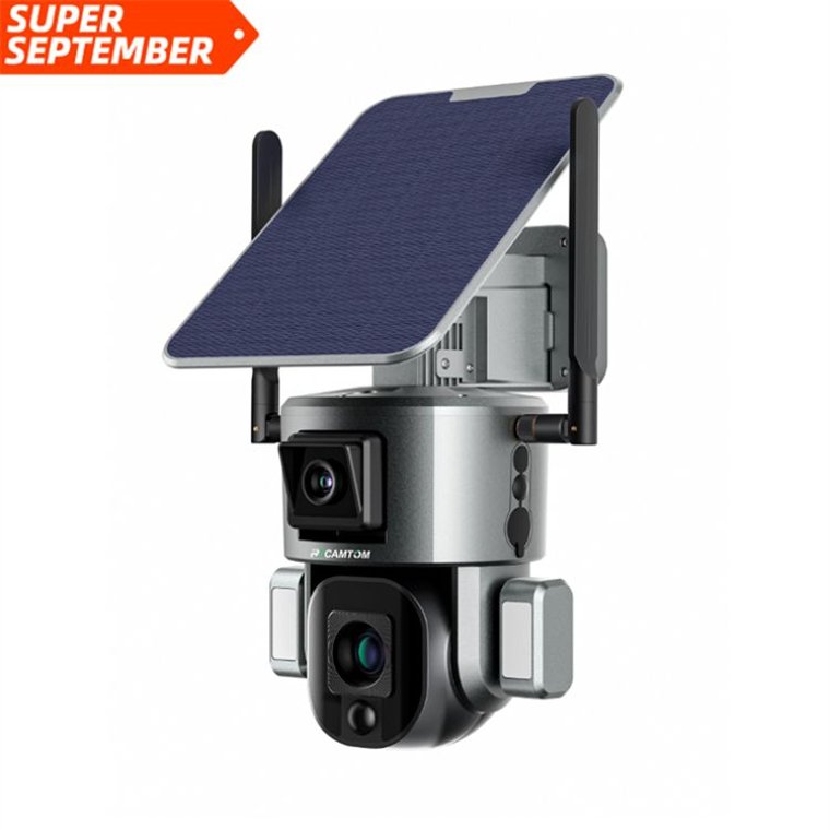 Rscamtom 4K Camera with Dual Lens for Wildlife Observation Solar Powered 4G PTZ Camera for Industrial Security