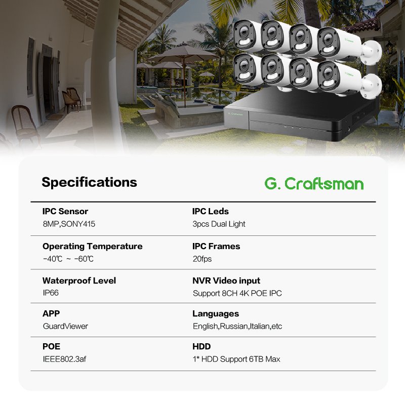 GA-YUFD-M8SS-K8 4K 8MP POE IP CCTV Security Camera NVR System Human Detection Vehicle Detect Dual Light Alarm Smart Motion