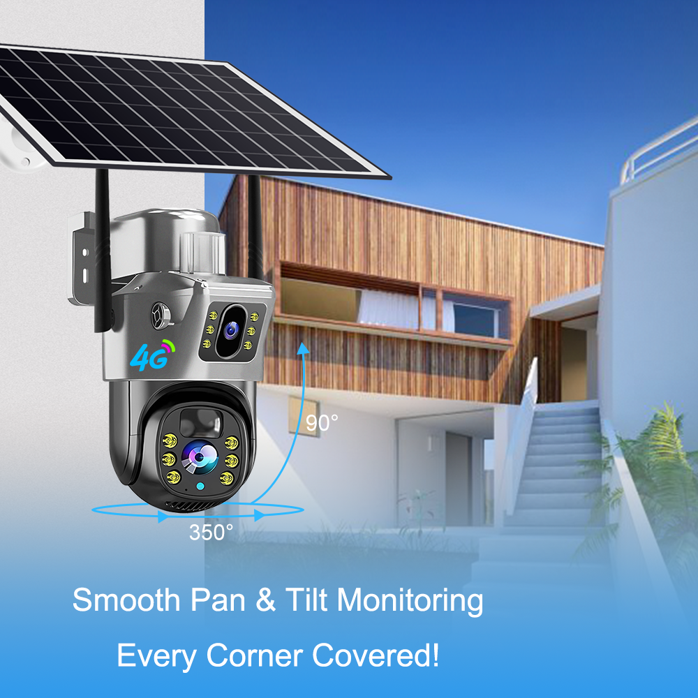Factory Solar Powered 2K Sim 4MP Dual Lens Wireless 4G Security Camera PIR Motion Detection Outdoor Security Surveillance Camera