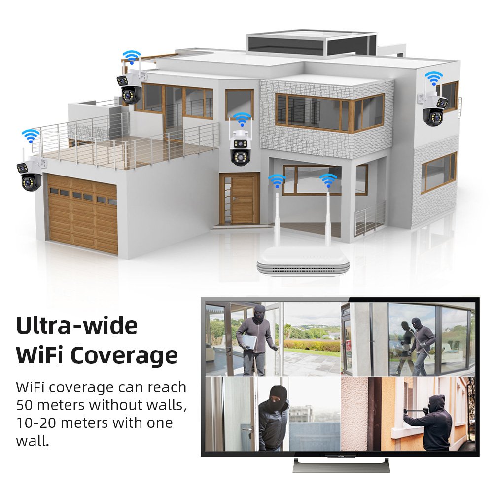 8CH Wi-Fi Surveillance CCTV Camera System NVR Kit 6MP Wireless PTZ Two-Way Audio Indoor Outdoor Security Camera System ICSEE