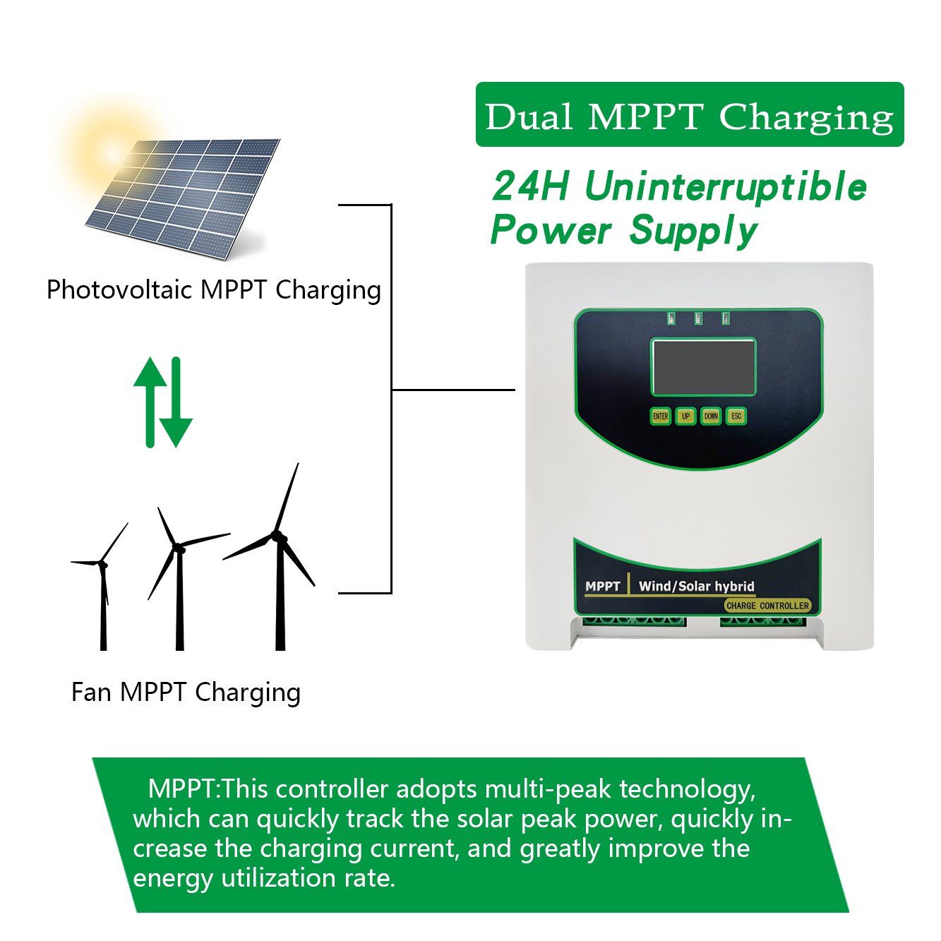 3000w wind Solar Hybrid Charge Controller for surveillance system with LCD color screen