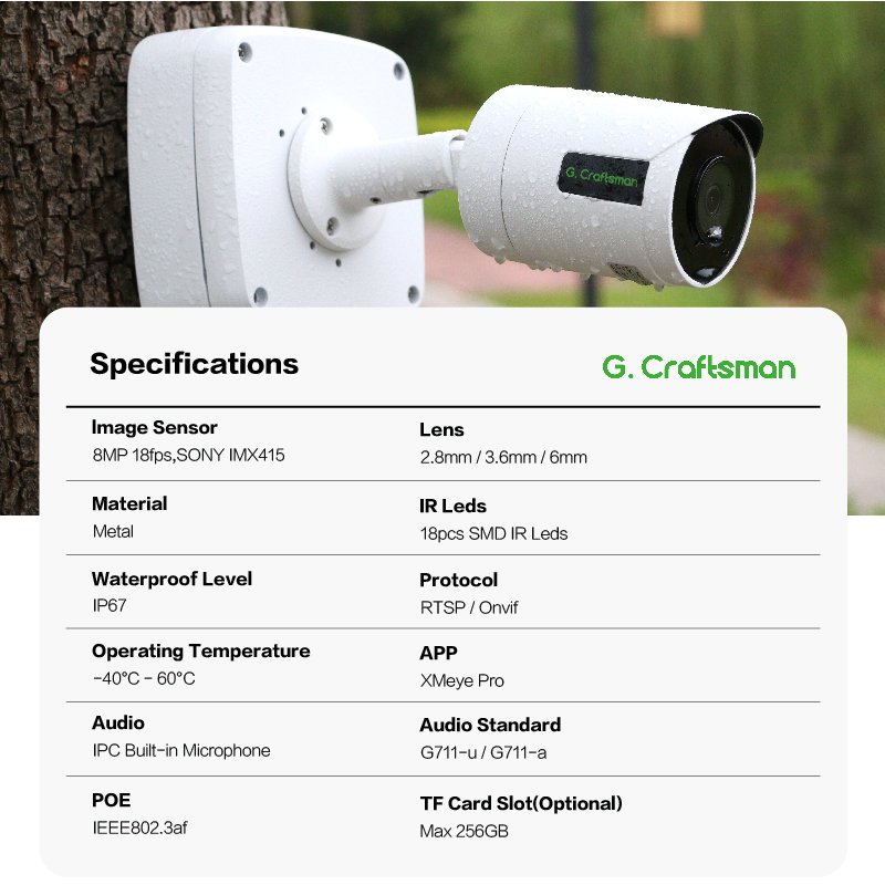 GX-GFI-M8S 4K 8MP SONY Sensor IMAX 415 Security POE IP Camera IP67 Waterproof Smart Analysis IR Video Surveillance System