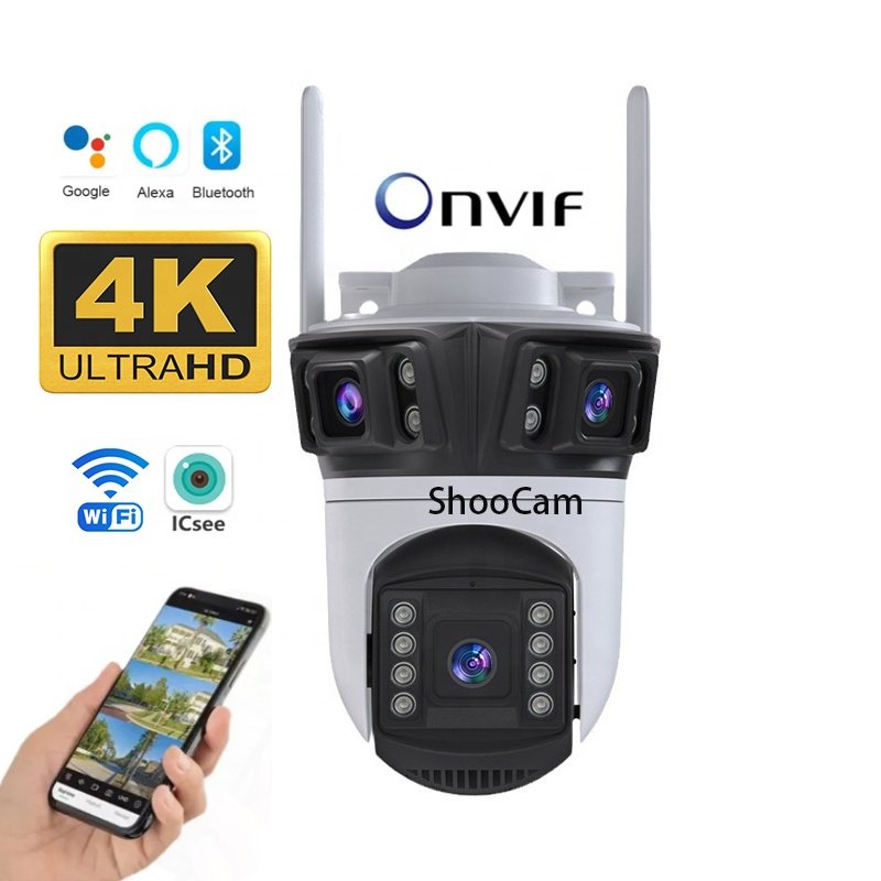 Icsee 9mp Wireless Wifi Survellicance Camera Outdoor Ip66 Wide Videw Two-Way Audio Auto Tracking Network Camera Cctv System
