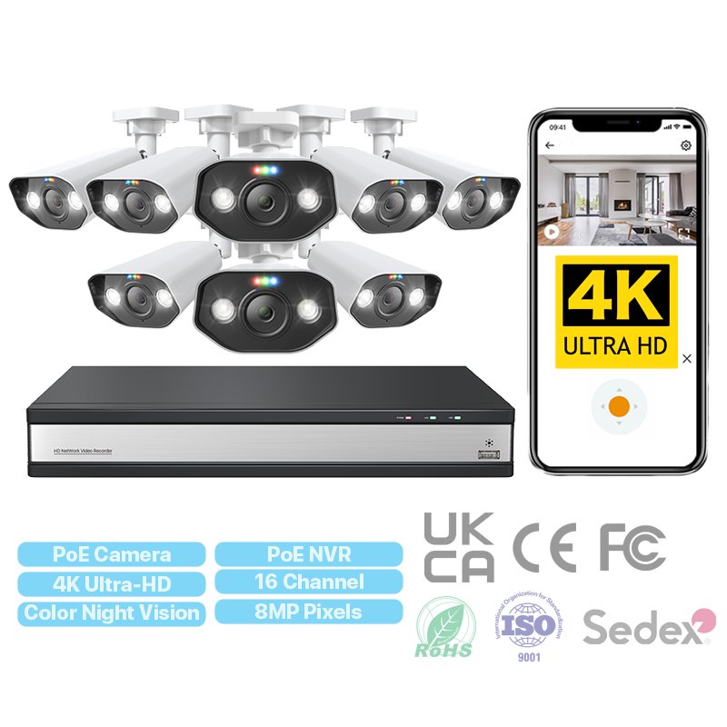 16 ch 8MP Outdoor Surveillance System Cloud Storage Motion Detection Security IP Camera Real-time Call Option Camera System