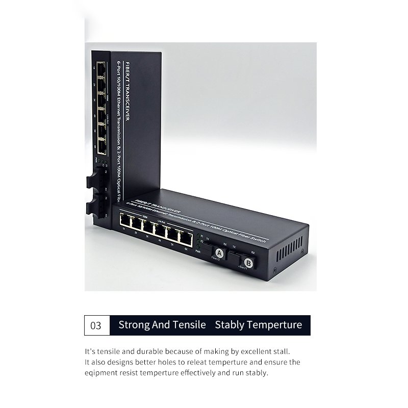10/100M Fiber Converter 2 SC Fiber Port 6 LAN RJ45 UTP Port Duplex Fast Ethernet Fiber Optical Media Converter Switch 2F6E
