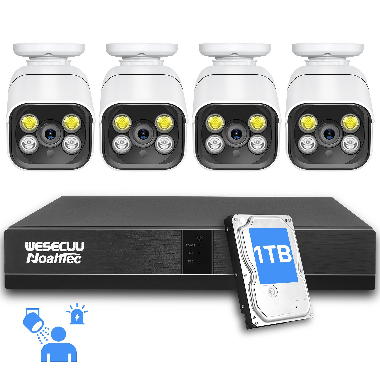 WESECUU Best selling 4CH POE AI Alarm NVR KIT 8mp 4k network security surveillance system cctv camera