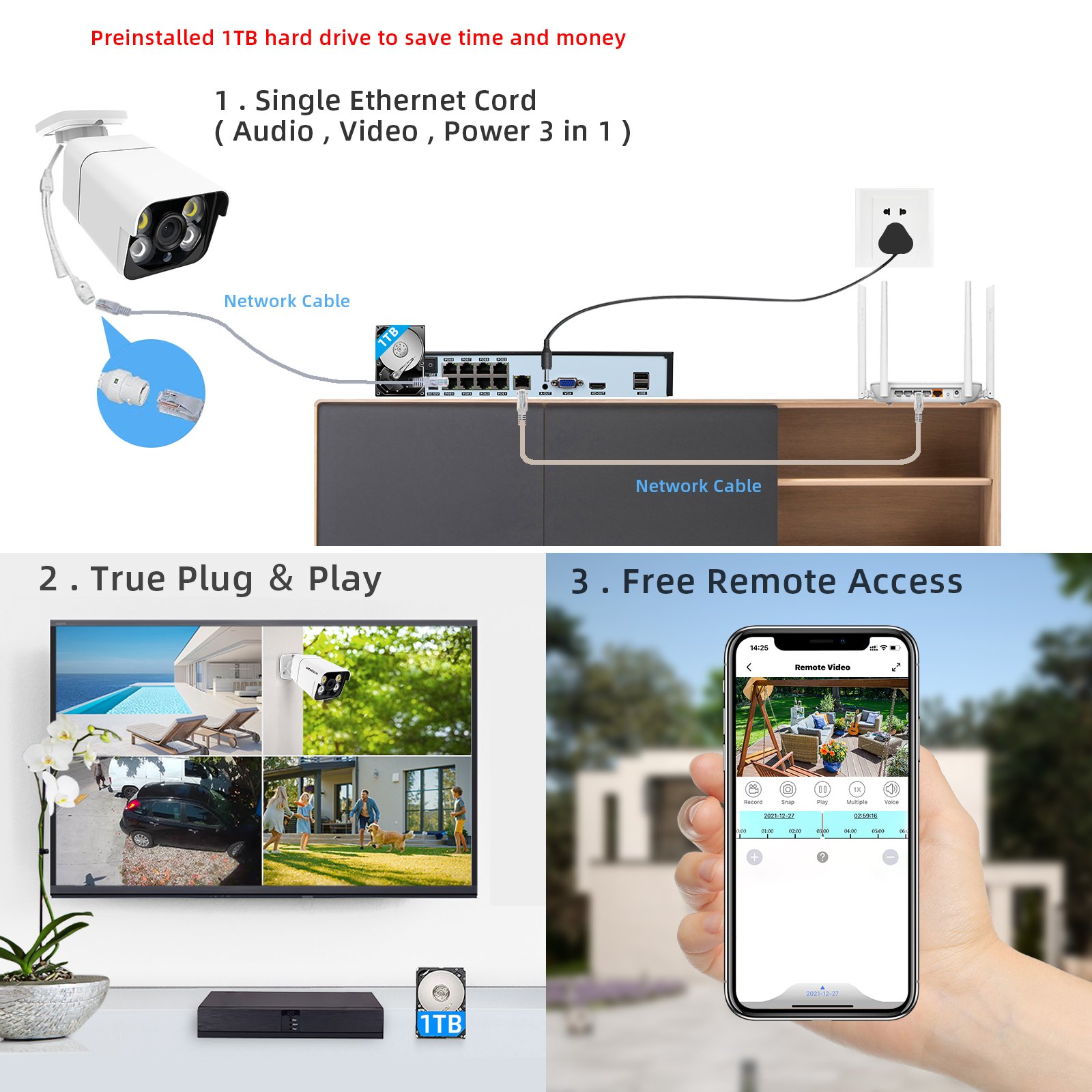 WESECUU Best selling 4CH POE AI Alarm NVR KIT 8mp 4k network security surveillance system cctv camera