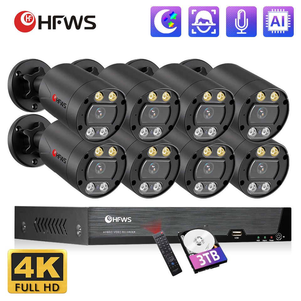 Full HD 4k 8mp Cctv System 8ch Outdoor Waterproof POE Camera Nvr Kit Cctv Outdoor Video surveillance Security Camera System Nvr