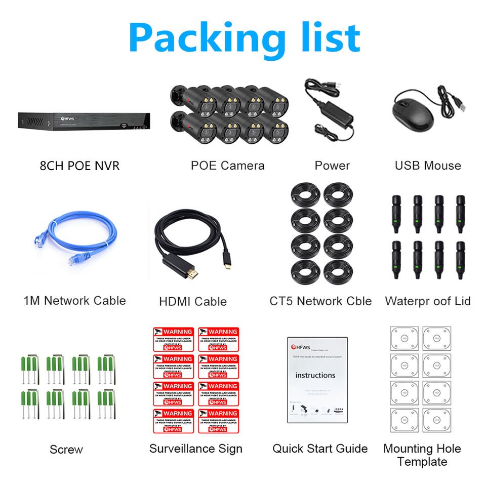 Full HD 4k 8mp Cctv System 8ch Outdoor Waterproof POE Camera Nvr Kit Cctv Outdoor Video surveillance Security Camera System Nvr