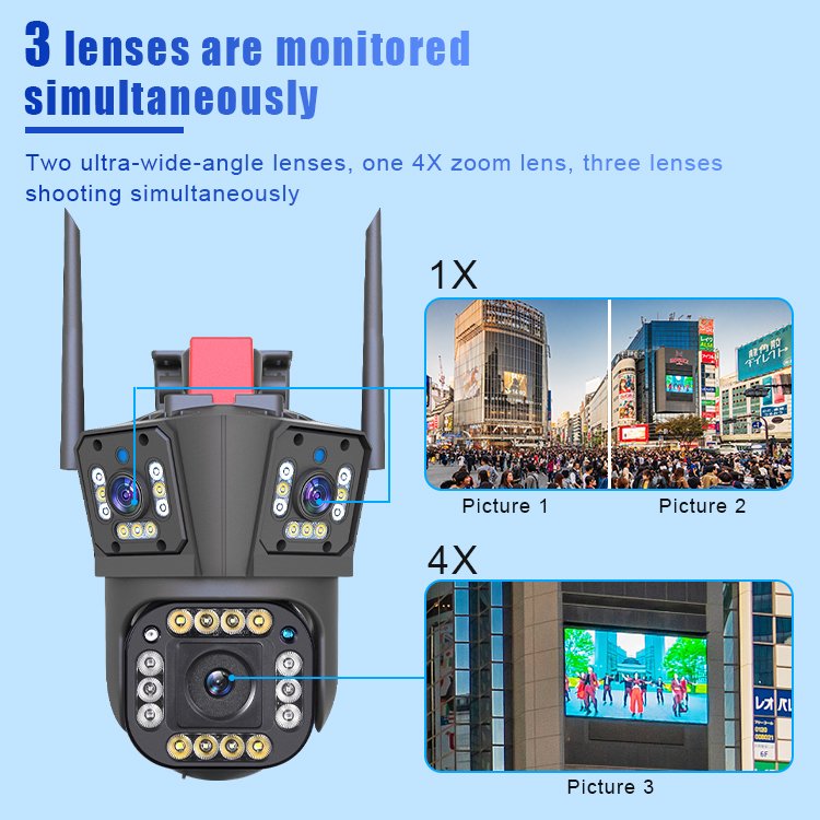 4K outdoor 4X Optical Zoom Surveillance WIFI Security Camera System Ip Network Camera Three Lens outdoor PTZ 360 CCTV Camera