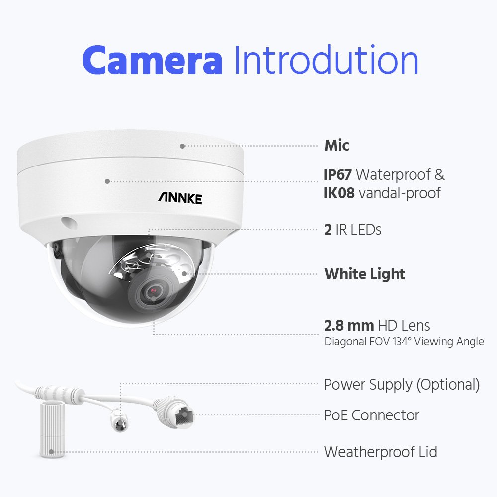 ANNKE 8CH 4K 12MP PoE NVR System with 4pcs 12MP AI & Smart Dual Light & Microphone PoE IP Outdoor CCTV Dome Cameras