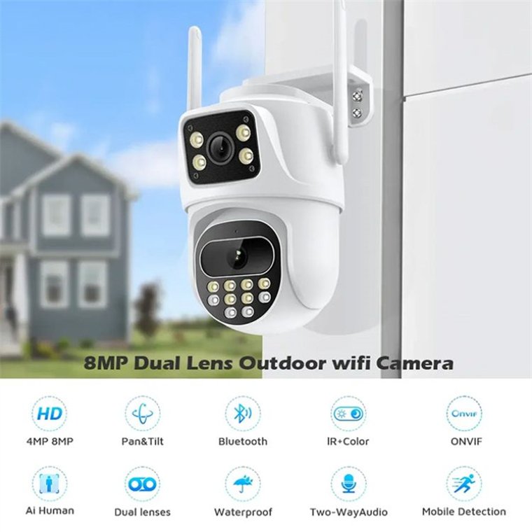 Rscamtom 6MP Camera for Agricultural Monitoring Outdoor Dual Lens Waterproof Wifi Camera for Emergency Response Monitoring