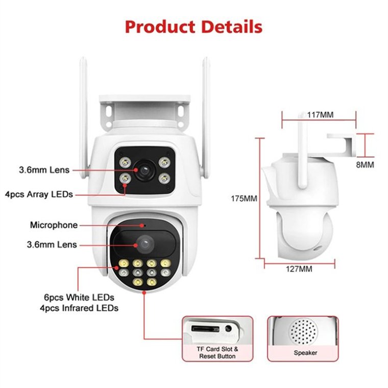 Rscamtom 6MP Camera for Agricultural Monitoring Outdoor Dual Lens Waterproof Wifi Camera for Emergency Response Monitoring