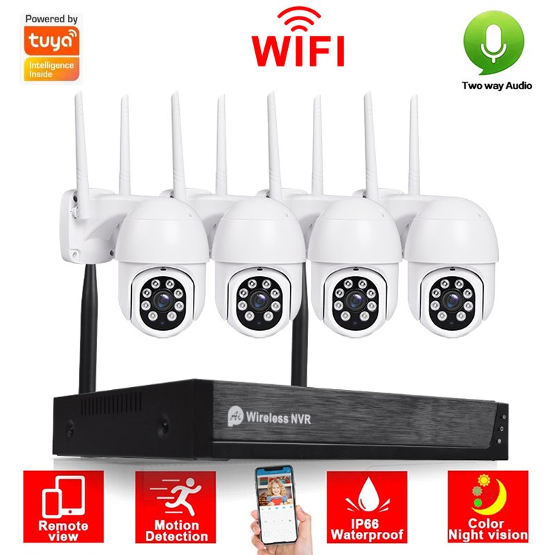 Regis Tuya 4CH 3MP Wifi Cctv Nvr Kit Smart Home Two Way Audio Night Vision Surveillance Outdoor Security Camera System