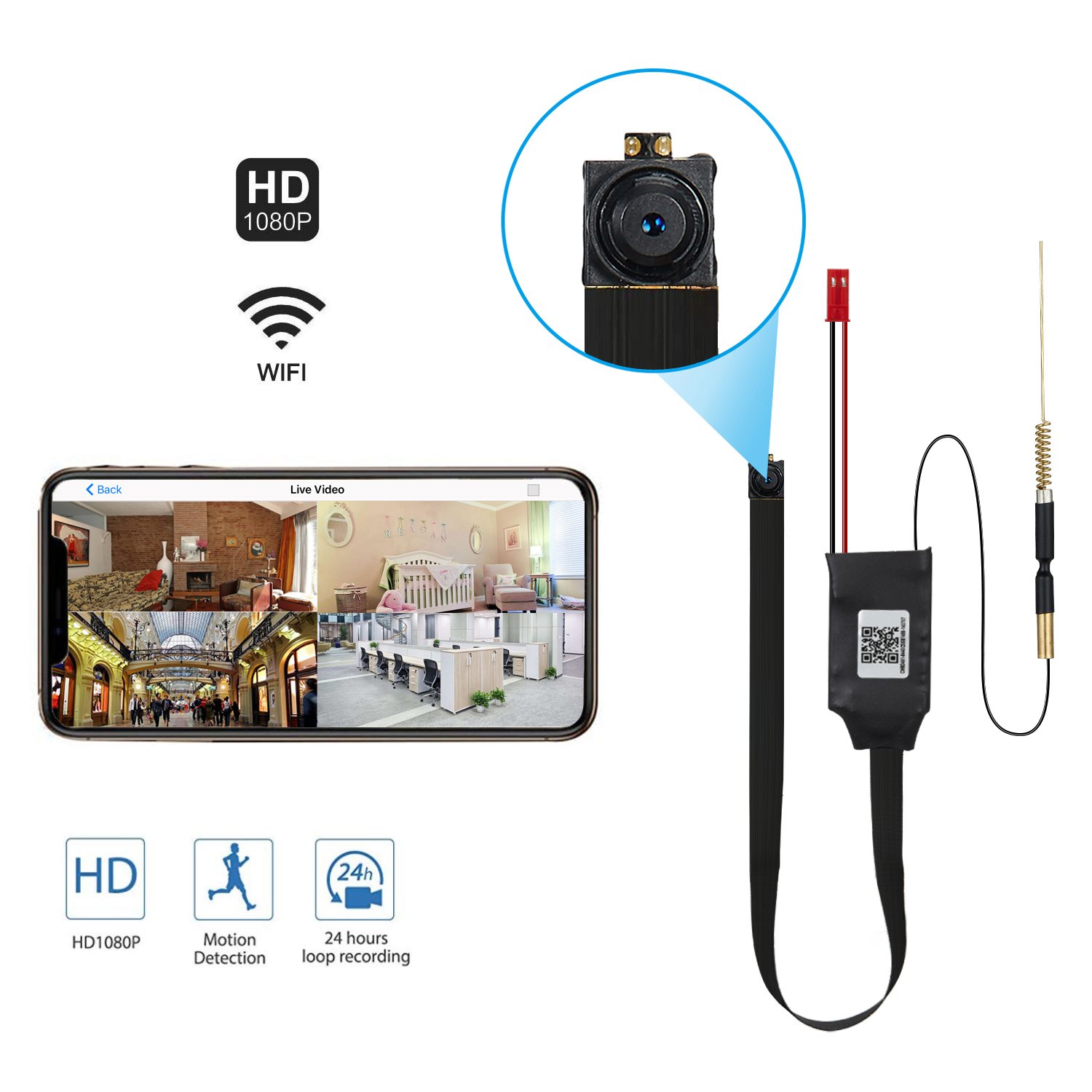 DIY Camera Mini Camera Portable and Wireless Nanny Cam 1080P HD with Motion Detection Security Cameras for Home Office Outdoor
