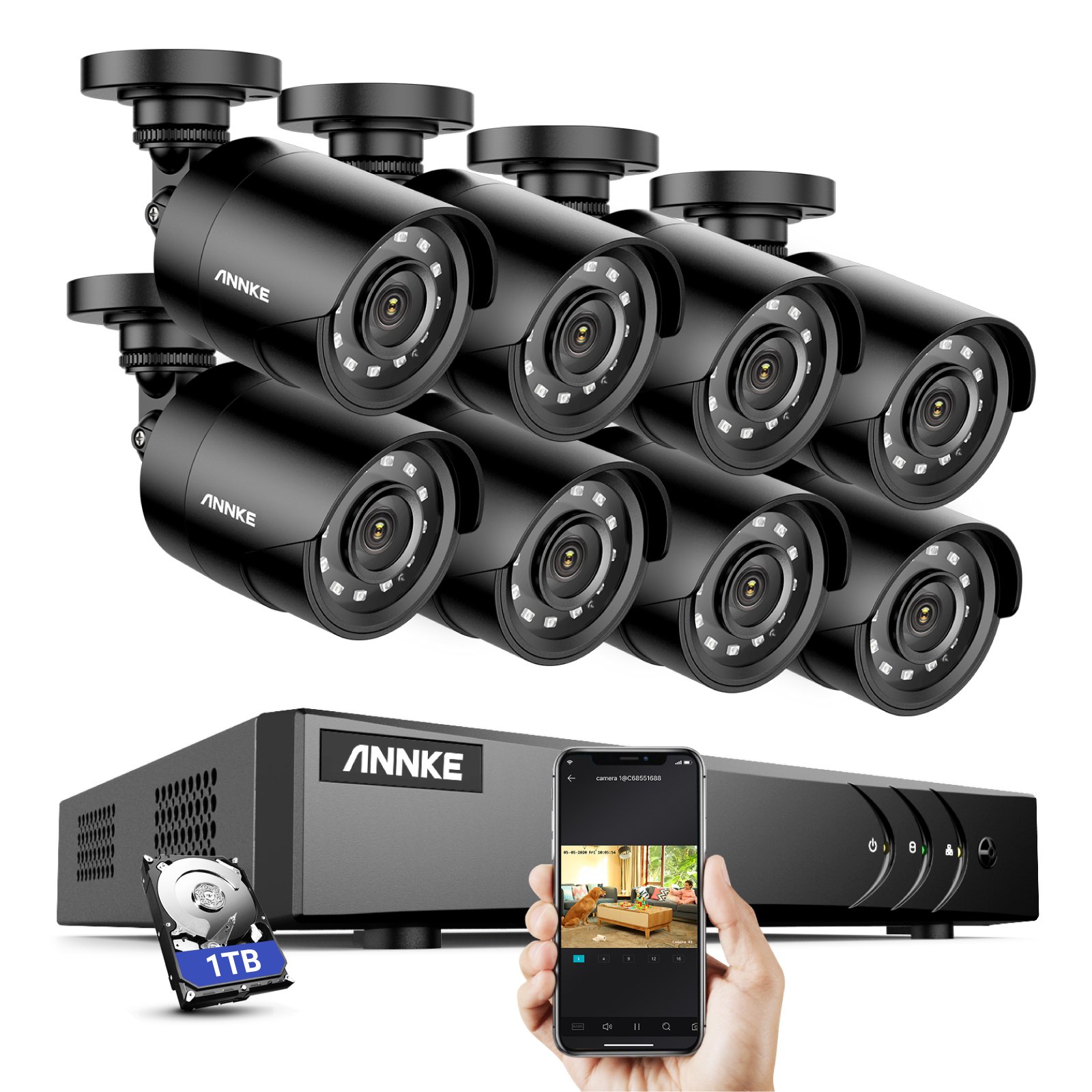 ANNKE Hot selling in 8 Channel Surveillance System 1080P Security Camera Kit Home CCTV Camera System with 1TB Hard Drive