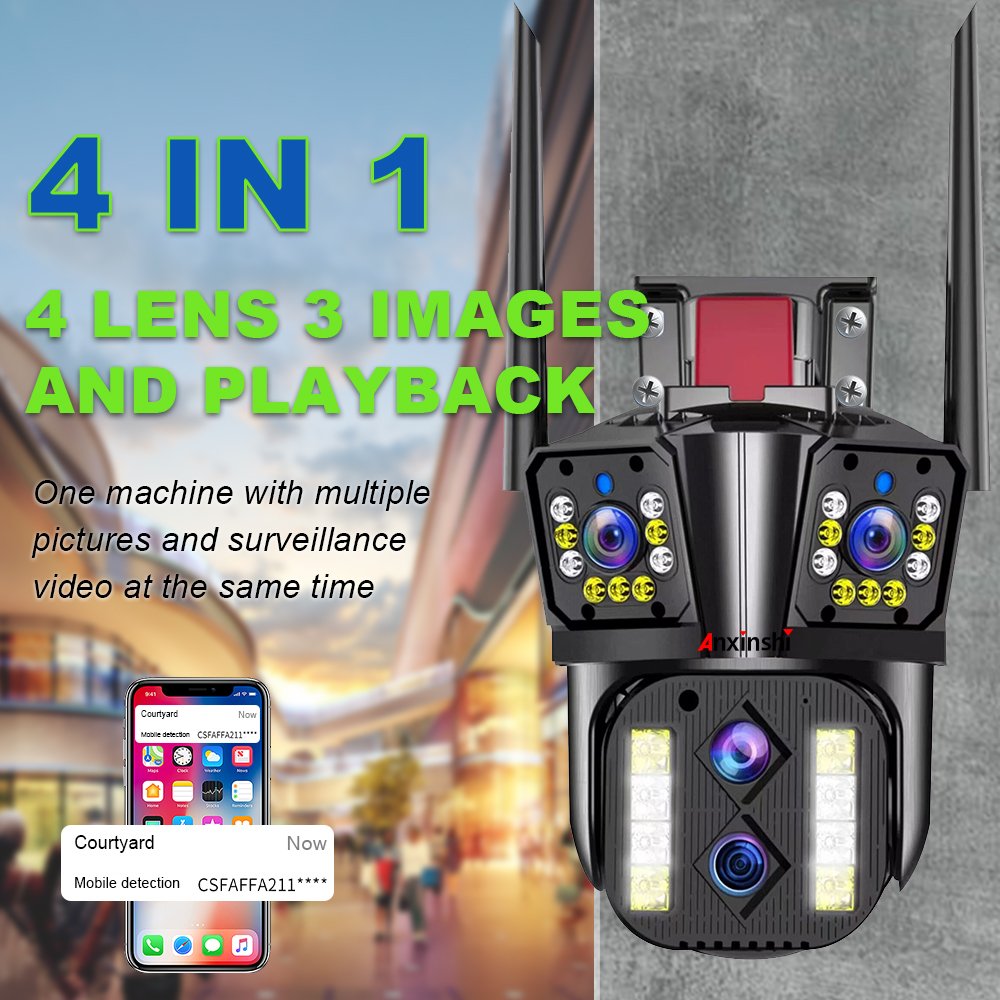 Anxinshi Brand wireless outdoor security camera Four Len Three image home surveillance camera system wireless Camera