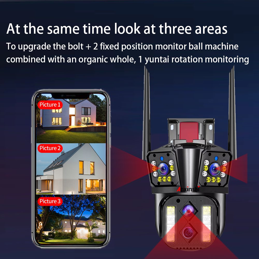Anxinshi Brand wireless outdoor security camera Four Len Three image home surveillance camera system wireless Camera