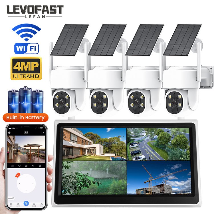 LEVOFAST 4MP NVR Kit Wireless Battery Cctv Solar Camera 8 Channel NVR IP Security Dual Camera System 4 Channel PTZ Camera