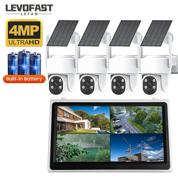 LEVOFAST 4MP NVR Kit Wireless Battery Cctv Solar Camera 8 Channel NVR IP Security Dual Camera System 4 Channel PTZ Camera