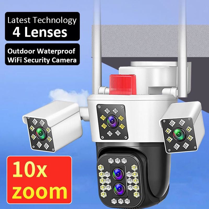 Waterproof 8MP Four Lens 10X Zoom Human Detection outdoor wireless cctv camera system wifi rotating ptz camera