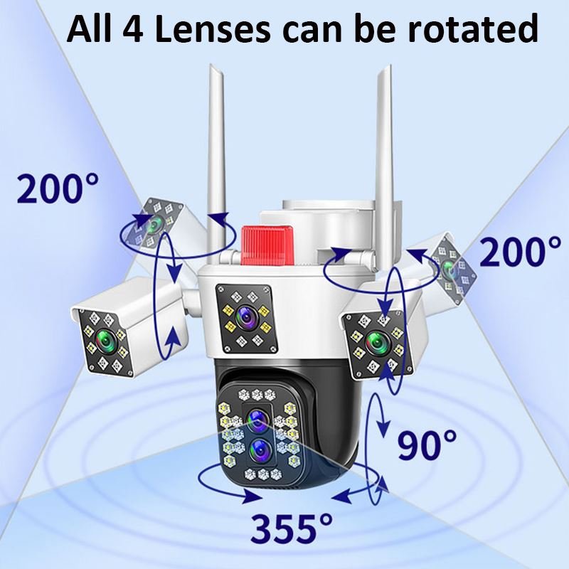 Waterproof 8MP Four Lens 10X Zoom Human Detection outdoor wireless cctv camera system wifi rotating ptz camera