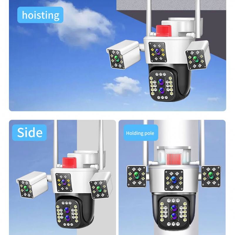 Waterproof 8MP Four Lens 10X Zoom Human Detection outdoor wireless cctv camera system wifi rotating ptz camera