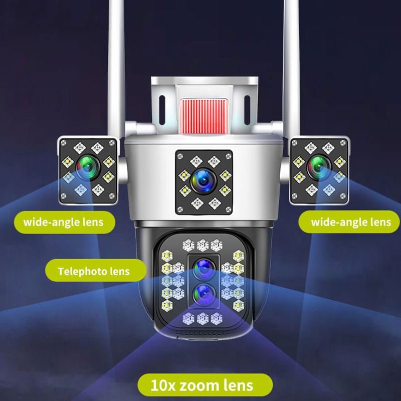 Waterproof 8MP Four Lens 10X Zoom Human Detection outdoor wireless cctv camera system wifi rotating ptz camera