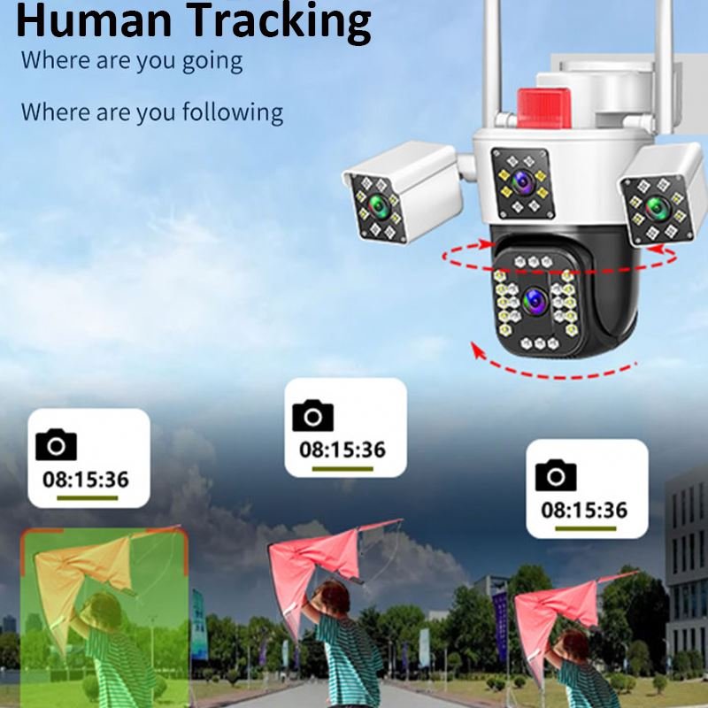 Waterproof 8MP Four Lens 10X Zoom Human Detection outdoor wireless cctv camera system wifi rotating ptz camera