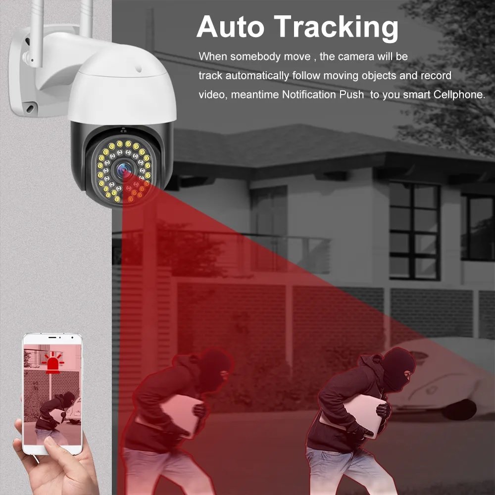 tele camera wifi 360 degree outdoor security video camera 1080p hd ip cctv motion detection dual light color night vision camera