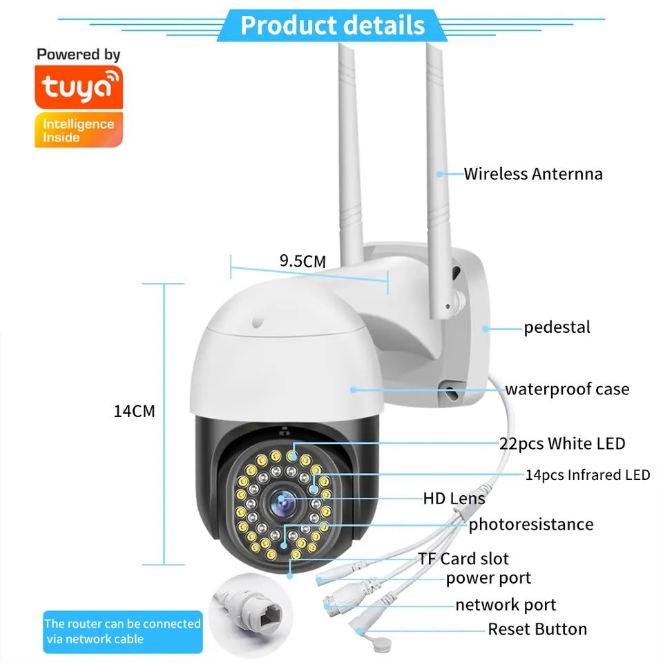 tele camera wifi 360 degree outdoor security video camera 1080p hd ip cctv motion detection dual light color night vision camera
